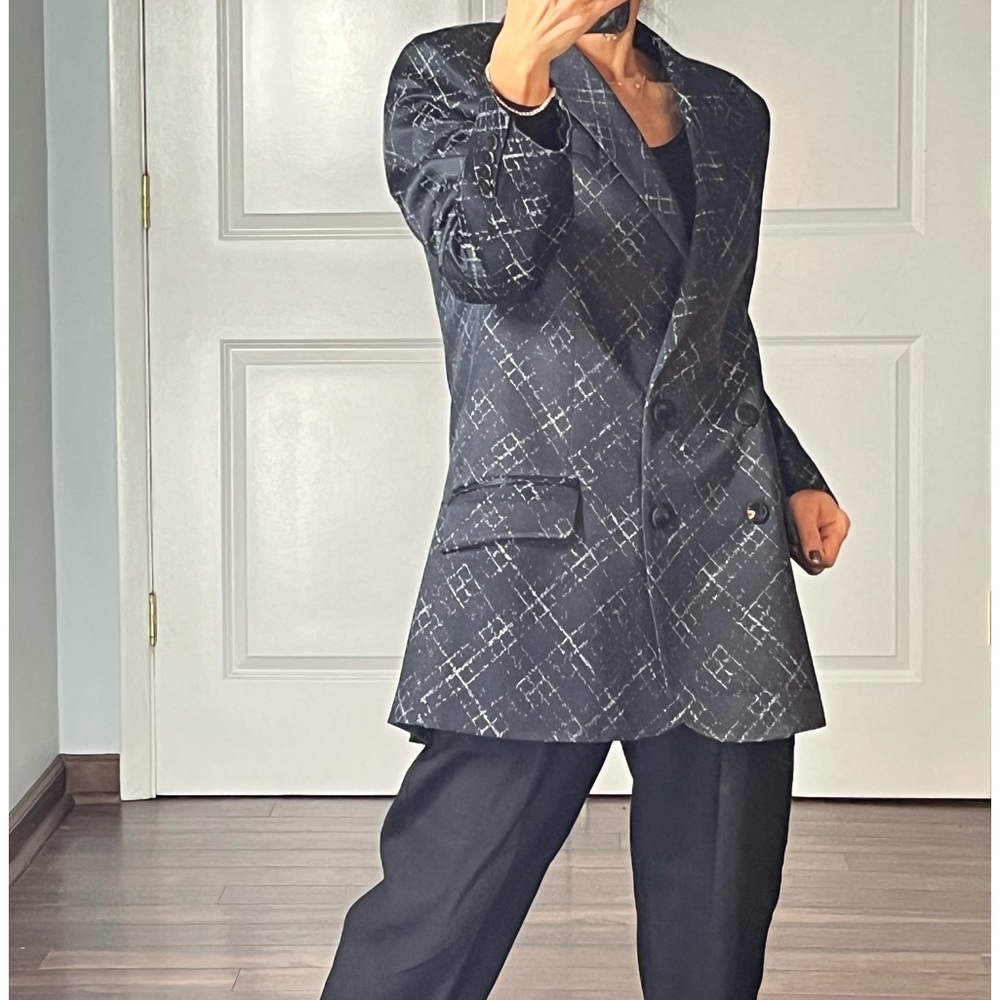 Wes Gordon navy and white muted print double breasted blazer jacket size… - Picture 2 of 11